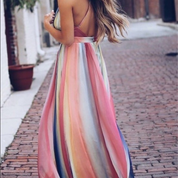 Multi Color Spaghetti Strap Maxi Cocktail Dress NWT - Picture 5 of 9